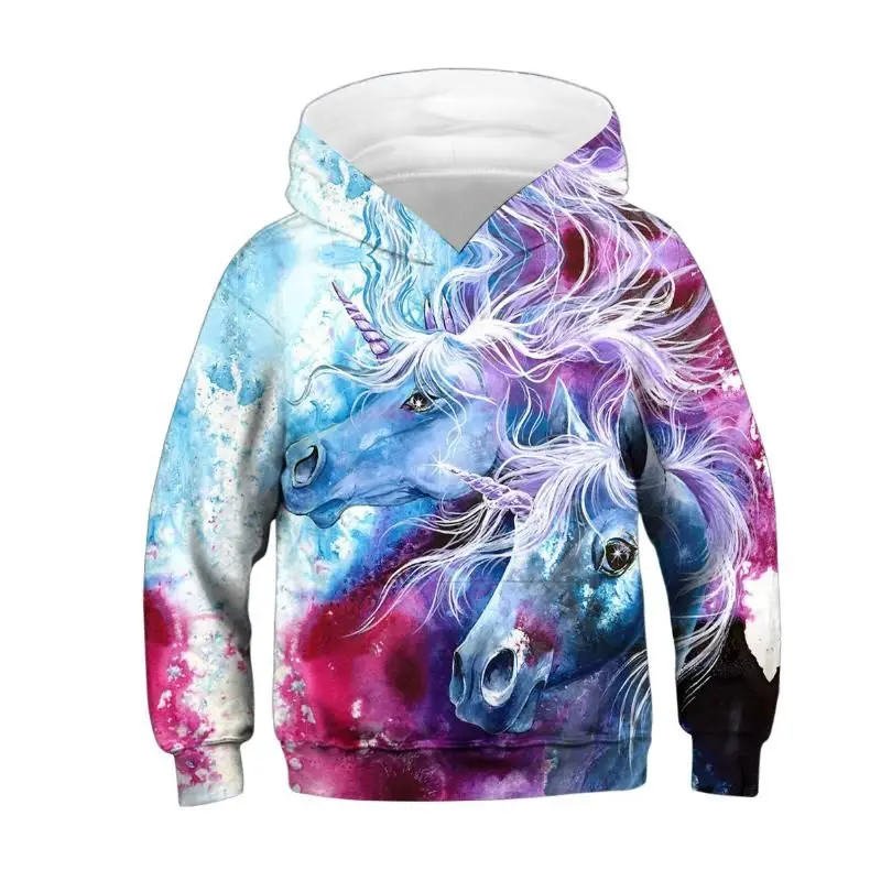 2020 New Large Size Boys Jacket 3D Digital Printing unicorn Casual Sweater Hooded Loose Sweatshirt 5-14Y Kids Clothes | Детская одежда