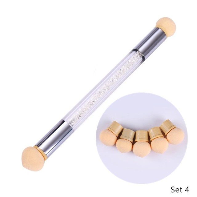 Pc Double-ended Gradient Shading Pen Dotting Brush Sponge Head Rhinestone Handle Nail Art Brush Nail Art Painting Tool