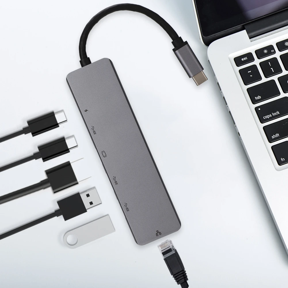 SOONHUA 6In1 Type-C USB 3.0 HUB Data Reader USB HUBs Plug And Play Multiport Adapter 4K HDMI For Laptop