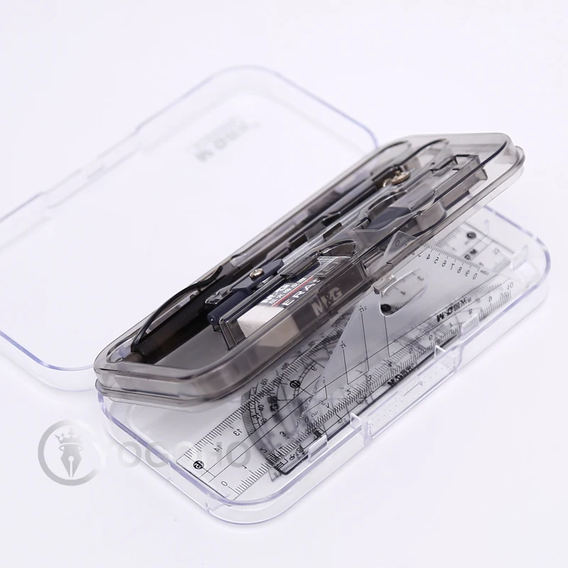 M&G Math Set Protractor Drawing Triangle Eraser Pencil Compasses Box Math Ruler 7-8 Pcs/set for Students School Supplies