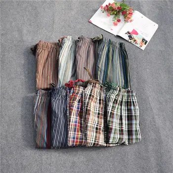 

Men's pants long Woven cotton trousers Striped Sleep Bottoms