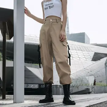 

Fashion Women High Waisted Cargo Trousers Pants Ladies Hot sale Solid Punk Loose Long Sports Pants