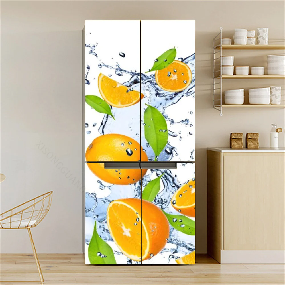 Vintage Self Stick Fridge Wrap Human Flower Beach Vinyl Door Mural Sticker For Refrigerator Peel and Stick Removable Wrap Decal