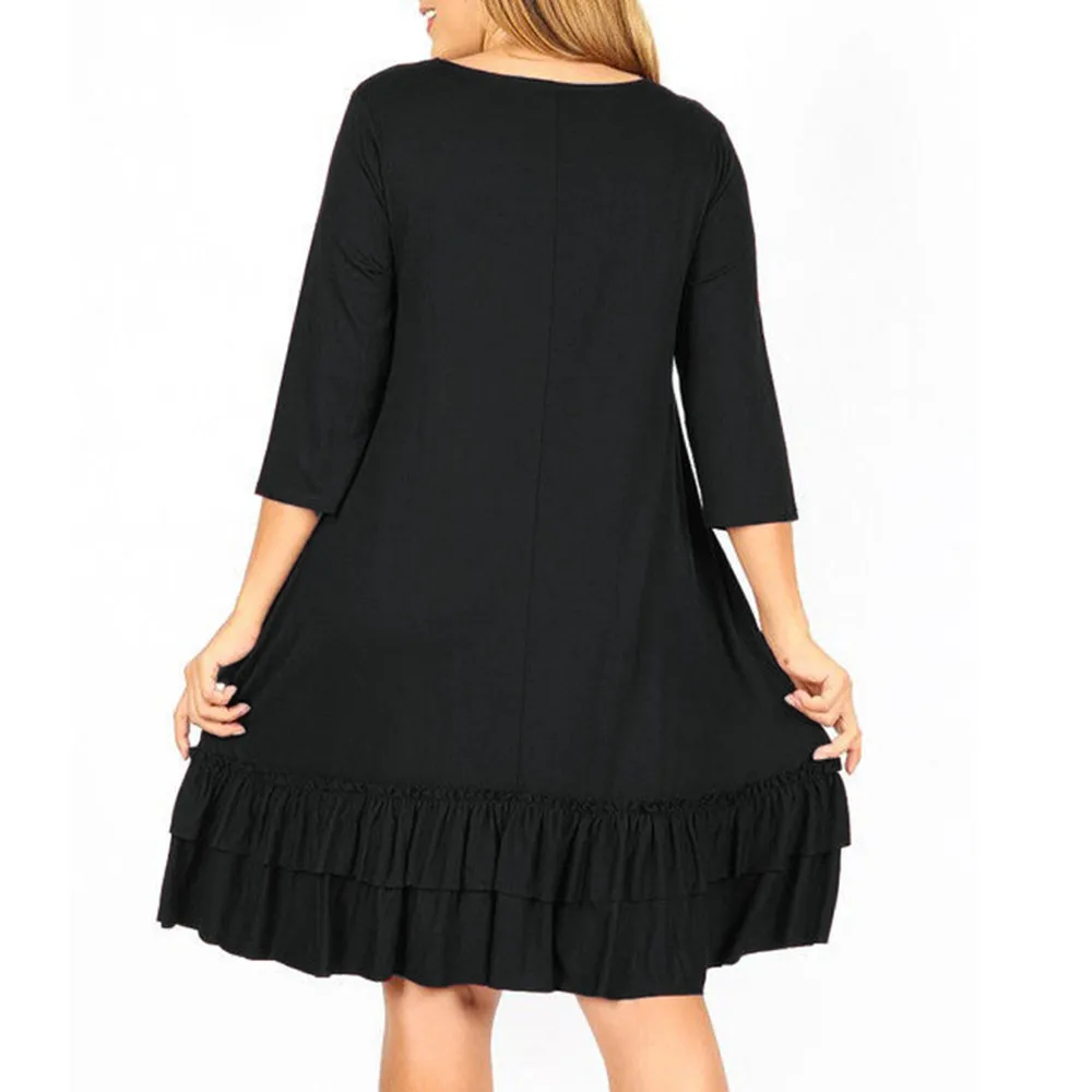 Womail, платья размера плюс, женская мода, Vestidos, три четверти, каскадные, с рюшами, о-образный вырез, прямое, до колена, платье JL25 Vestidos