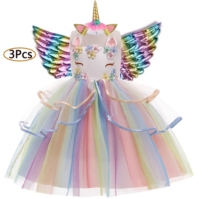 Carnival Unicorn Dress Easter Princess Dress Kids Dresses For Girls Costume Children Birthday Dress Wedding Dress Vestidos 2-10 White
