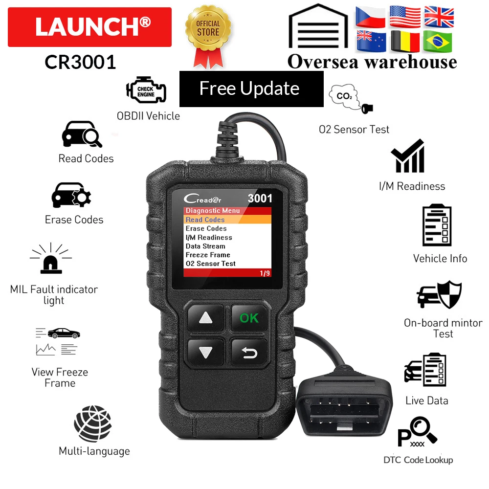 Считыватель кодов obd2 Launch CR3001 сканер X431 для диагностики и отключения двигателя