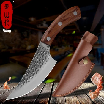 

QING 5.5" Forged Pointed Scimitar High Quality Professional Kitchen chef Knife High Carbon Stainless Steel Meat Cleaver Slicer