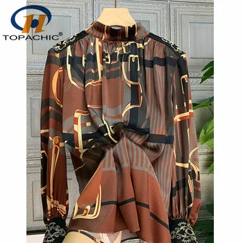 

12.14 Women New 100% Silk Stand Collar Print pattern Embroidery Cuff Temperament Blouses