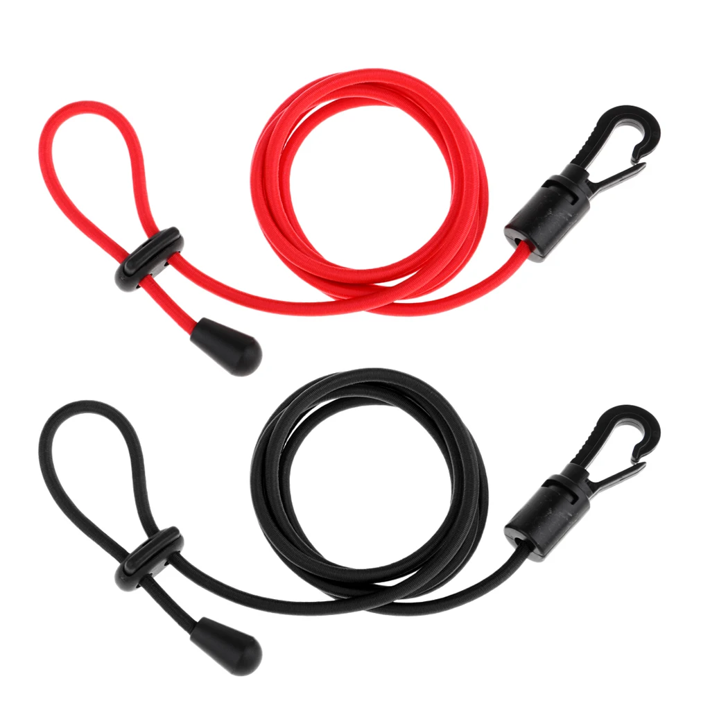 Pack of 2) 4mm 113cm Adjustable Elastic Safety Kayak Paddle / Fishing Rod Leash Clip Tie Tether Lanyard Accessories - Цвет: Black Red