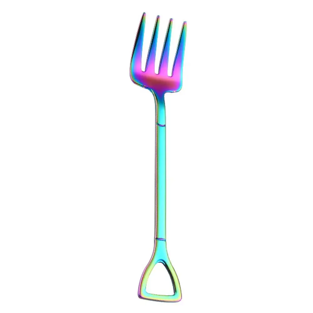Multicolor-Fork Креативная ложка из нержавеющей стали в форме лопаты, вилка, цветная посуда из розового золота, длинная ручка, ложка для чая и кофе, ложка для перемешивания - Цвет: Multicolor-Fork