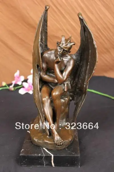 Lucifer опавший ангел сатана крест бронзовая мраморная статуя Holwick Art | Дом и сад