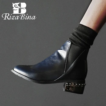 

RizaBina Plus Size 33-48 Pointed Toe Punk Women Ankle Boots Zipper Solid Color Shoes Autumn Winter Fashion Daily Women Boots
