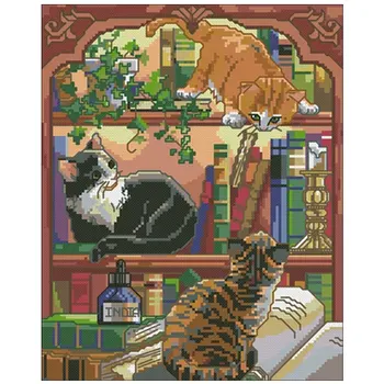 

Cat on the shelf patterns Counted Cross Stitch 11CT 14CT 18CT DIY Chinese Cross Stitch Kits Embroidery Needlework Sets