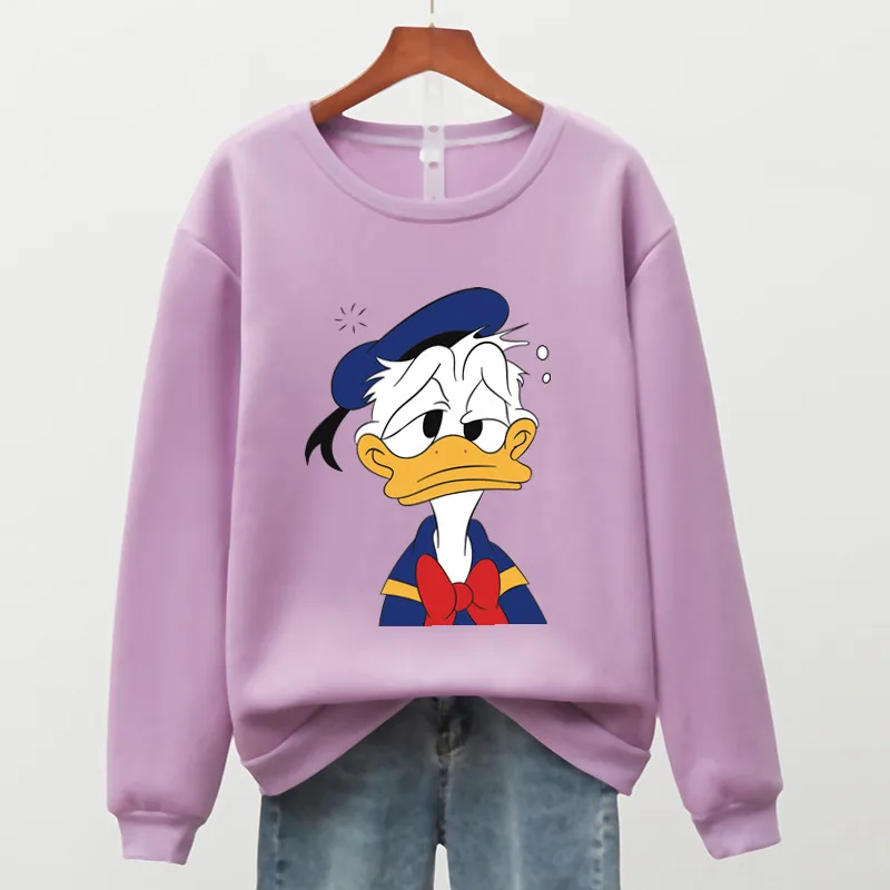 Disney Anime Donald Duck Cool Hoodie Women Autumn Winter 2021 New Long Sleeve Fleece Oversized Crewneck Sweatshirt 90s Aesthetic cute sweatshirts