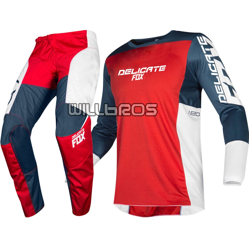 

2019 MX 180 Prizm Navy Red Delicate Fox Motorcycle MTB Bike Off-road Motocross Gear Set Moto Suit