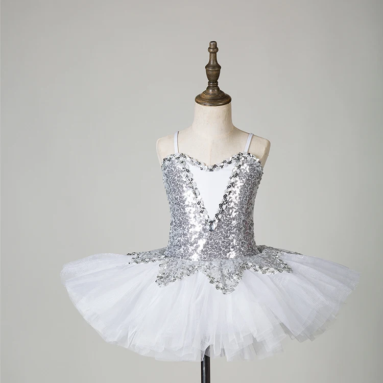 

White Children Ballet Dress Sequins Performance Dancewear Little Swan Dance Costumes Girls Ballet Tutu Dancing Pompous Skirt