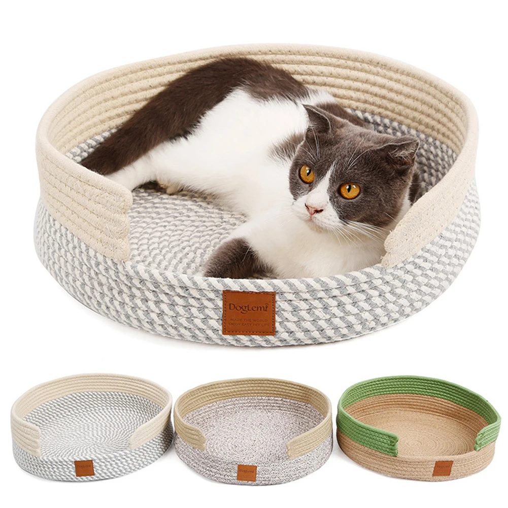 

Cat Bed Basket Nest Round Cotton Rope Woven Warm Medium Pet Sleeping Bed House Cute Fun Scratcher Scratching Scratch Mat Pad