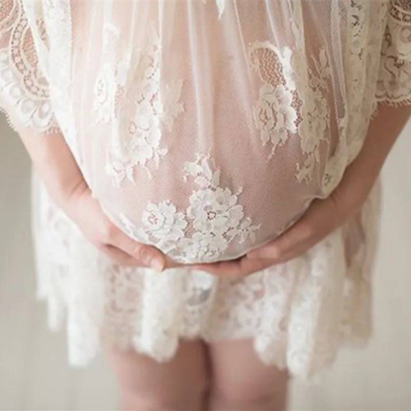Lace Maternity Photography Dress Lady Beach Dress Pregnant Women Photo Strapless Skirt Clothing Sexy Strap Sheer Floral Crochet