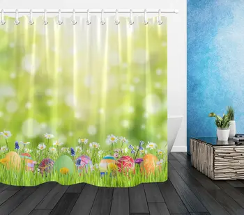 

Happy Easter Spring Flowers Waterproof Fabric Shower Curtain Set Bathroom Decor