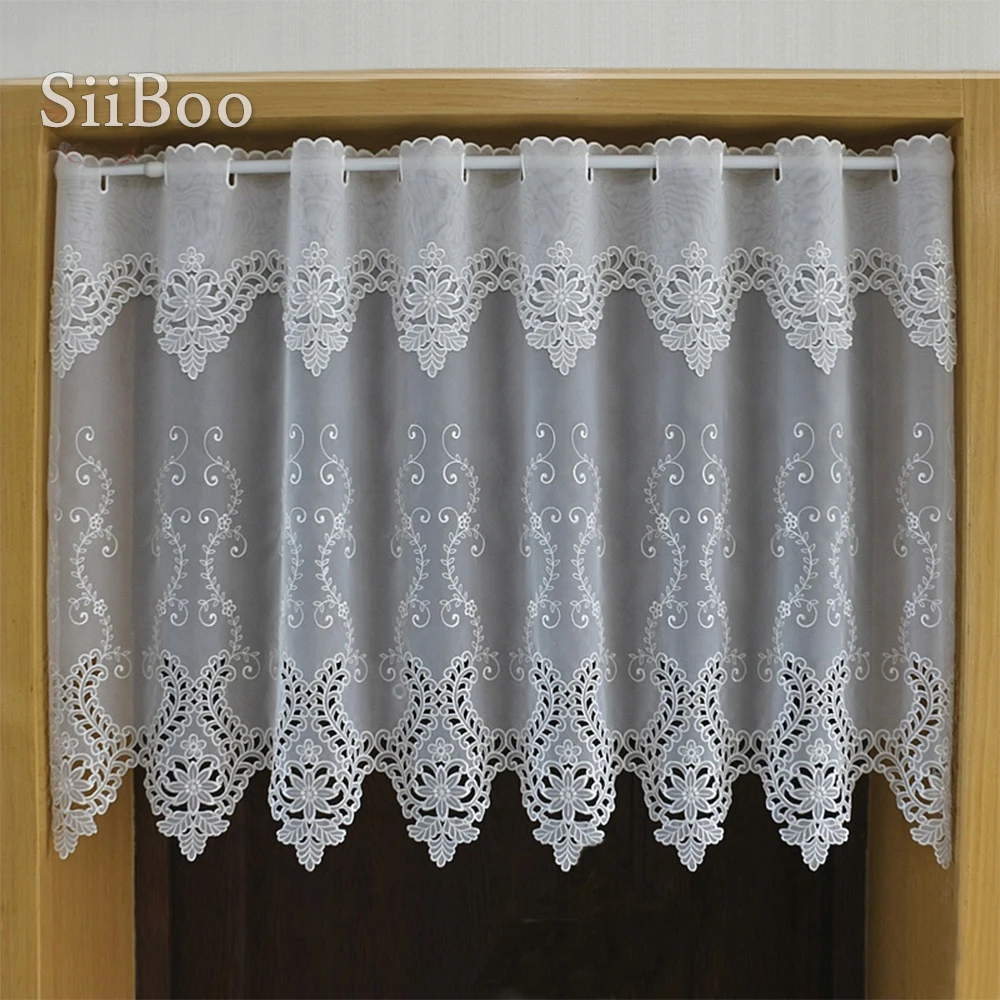 Cortina de ventana flotante bordada japonesa para cocina, efecto translúcido blanco crema, SP5764