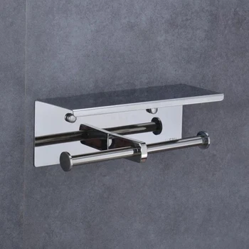 

Stainless Steel Multifunctional Double Roll With Phone Shelf Toilet Paper Holder Easy Install Bathroom Accessory Self Adhesive