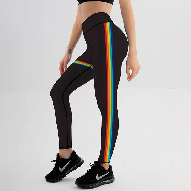 Parásito Original Enojado Leggings de poliéster con rayas de arcoíris para mujer, Leggings deportivos  informales, de fuerza elástica, transpirables, color negro, 2018|Leggings|  - AliExpress