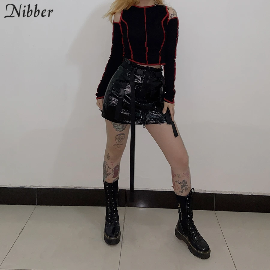 NIBBER2019 зимняя уличная мини-юбка в стиле Харадзюку из искусственной кожи, женская уличная повседневная юбка с карманами и кисточками для вечеринок