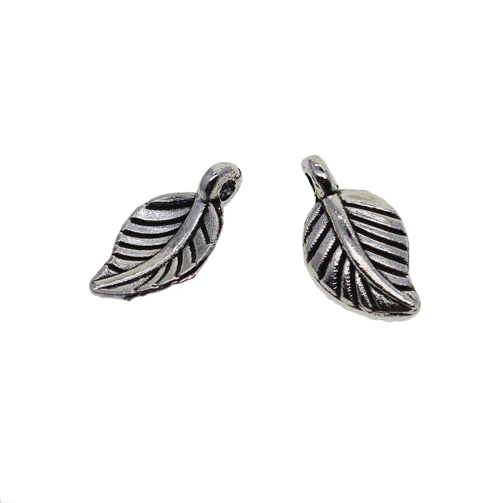 100x Retro Antique silver color Leaf Charms Dangle Beads DIY Pendant Jewelry Craft