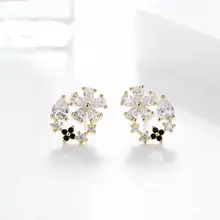 Изысканный цветок в Корейском стиле серьги для женщин черный/кольцо с фианитом серьги золотистого цвета ювелирные изделия