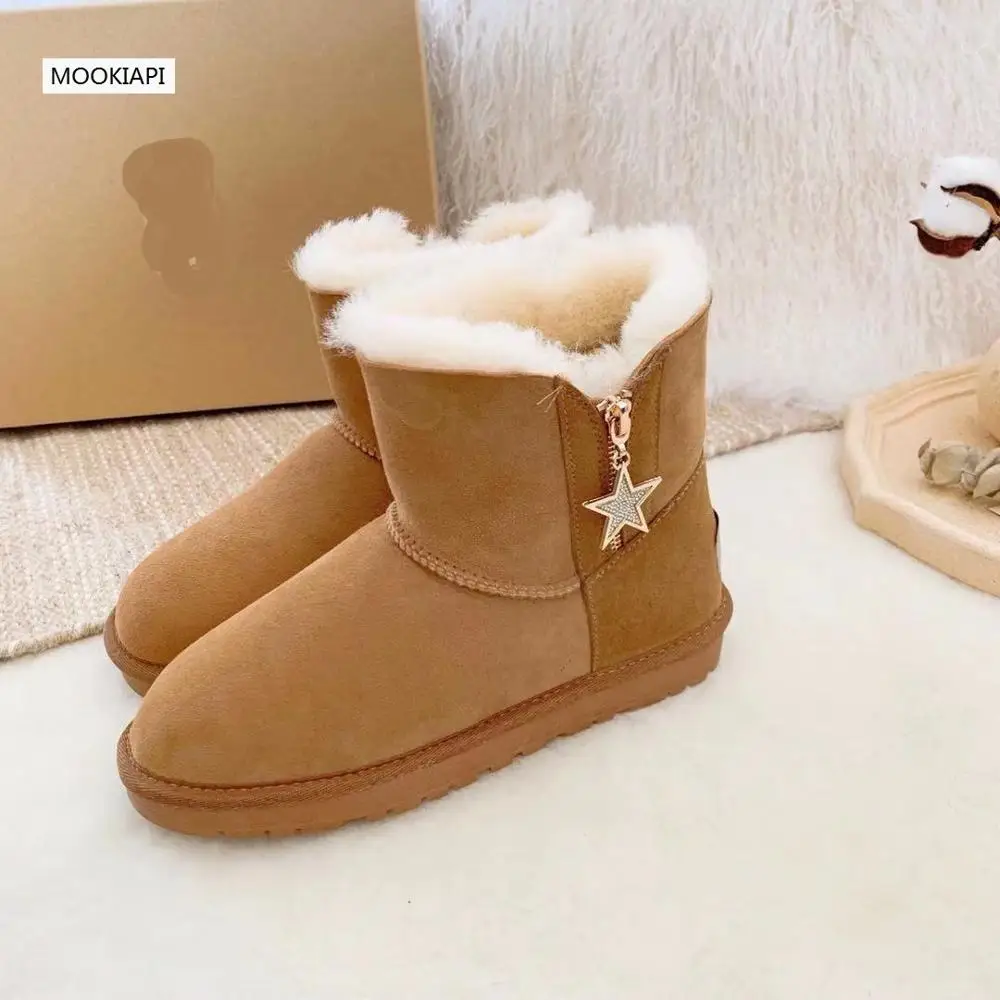 Australia's latest snow boots with zipper, real sheepskin, natural wool, fashionable women's shoes, free delivery - Цвет: same picture