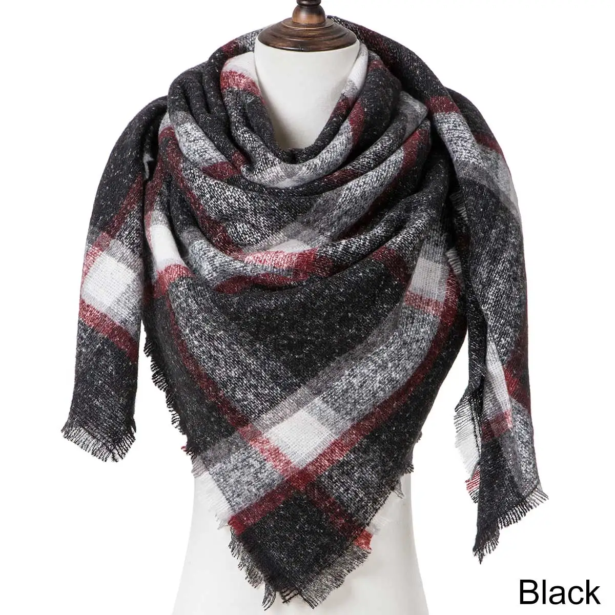 Модный зимний шарф для женщин, зимний теплый шарф, шаль, Женский клетчатый треугольный шарф, аксессуары для одежды, шаль 182*129*129 см - Цвет: 1