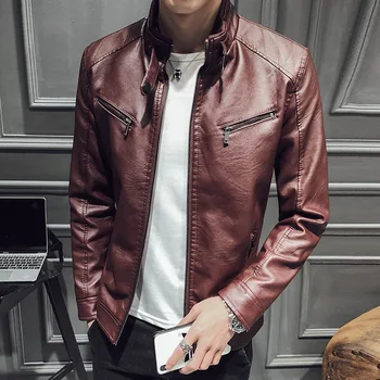 

The new 2019 collar men leather fashion youth fashion idle leather jacket