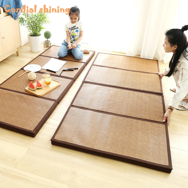 Alfombrilla plegable de ratán para suelo de sala de estar, alfombrilla  gruesa para dormir, Tatami japonés de ratán, alfombrilla de juego  antideslizante para verano - AliExpress