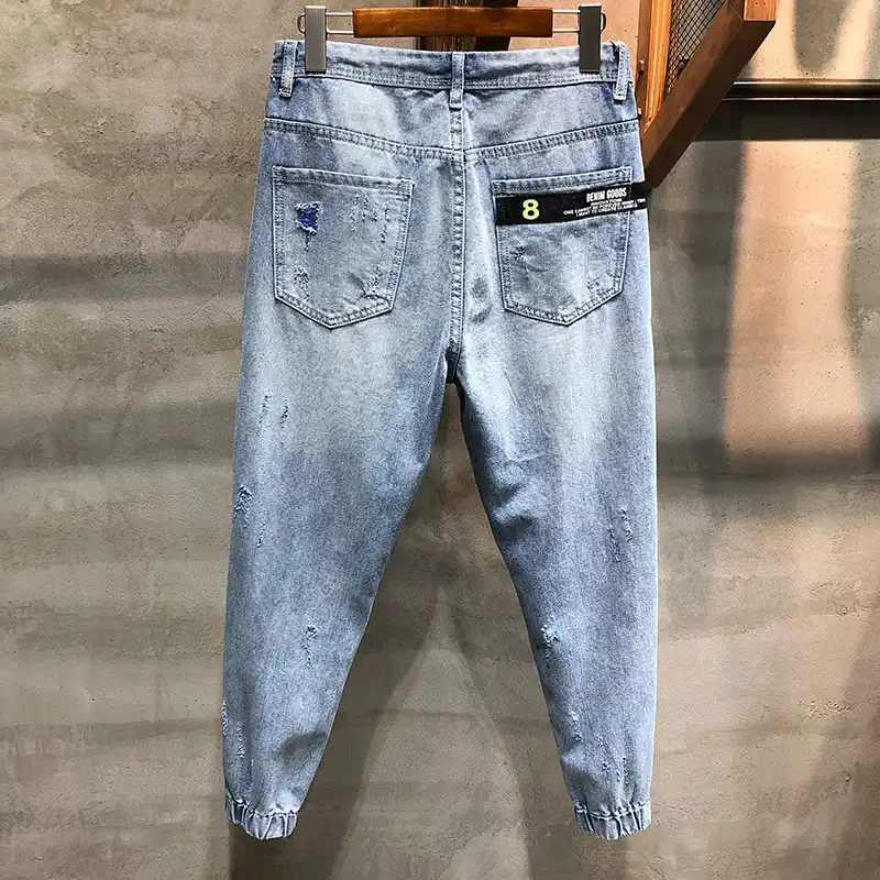 distressed drawstring waist cropped jeans