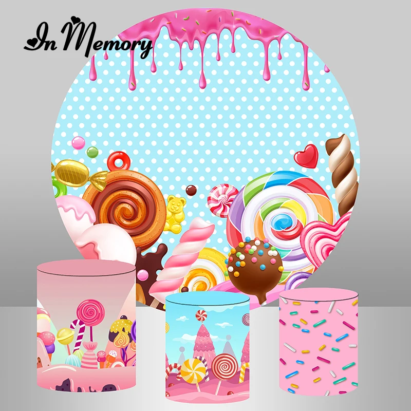 InMemory Candy Theme Round Circle Backdrop Photo Studio Girls Birthday Party Dessert Table Photography Background Plinth Covers |