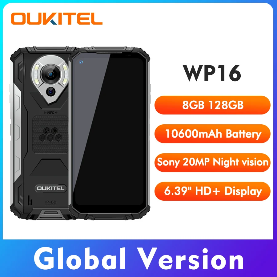 Смартфон Oukitel WP16 6 4 дюйма 8 + 128 ГБ 10600 мАч Helio P60 NFC | Мобильные телефоны и аксессуары