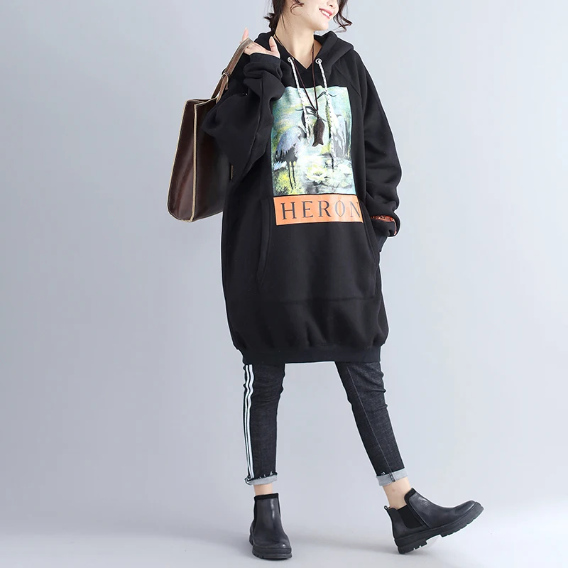 Photo Shoot Brushed And Thick Literature And Art Large Size Loose-Fit Printed Hoodie Limit 61