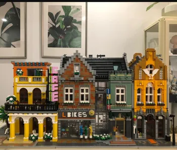 

MOC City Streetview Series The Brickstive Havana Cafe Bike Shop University Post Model Modular Building Blocks Bricks Toys Gifts