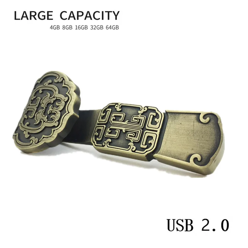 Usb флеш-накопители 2,0 брелок китайский стиль металлический Подарочный флеш-накопитель 128 ГБ креативная карта памяти 4 ГБ 8 ГБ 16 ГБ 32 ГБ память Usb 64 ГБ
