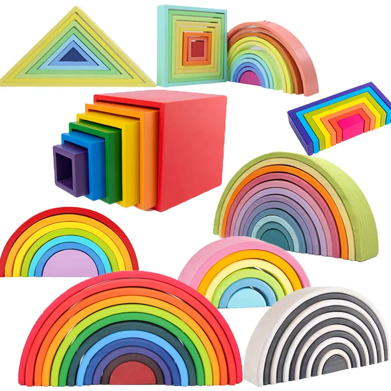 

Large Wooden Rainbow Stacker Natural Wooden Rainbow Blocks Wooden Stacking Toys Montessori Educational Toy for Kids Baby Toys