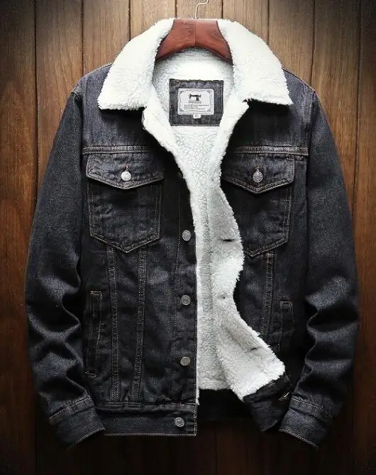 Men High-grade Wool Coat Wool collar Jacket Plus Fluff Warm Plus Velvet Coats Windbreaker Jacke Warm Male lambswool Denim Coat
