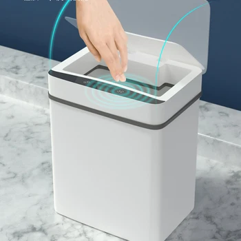 

Smart Trash Can with Sensor Lid Touchless Automatic Dustbin White Recycling Waste Bucket for Kitchen Home Office Bedroom