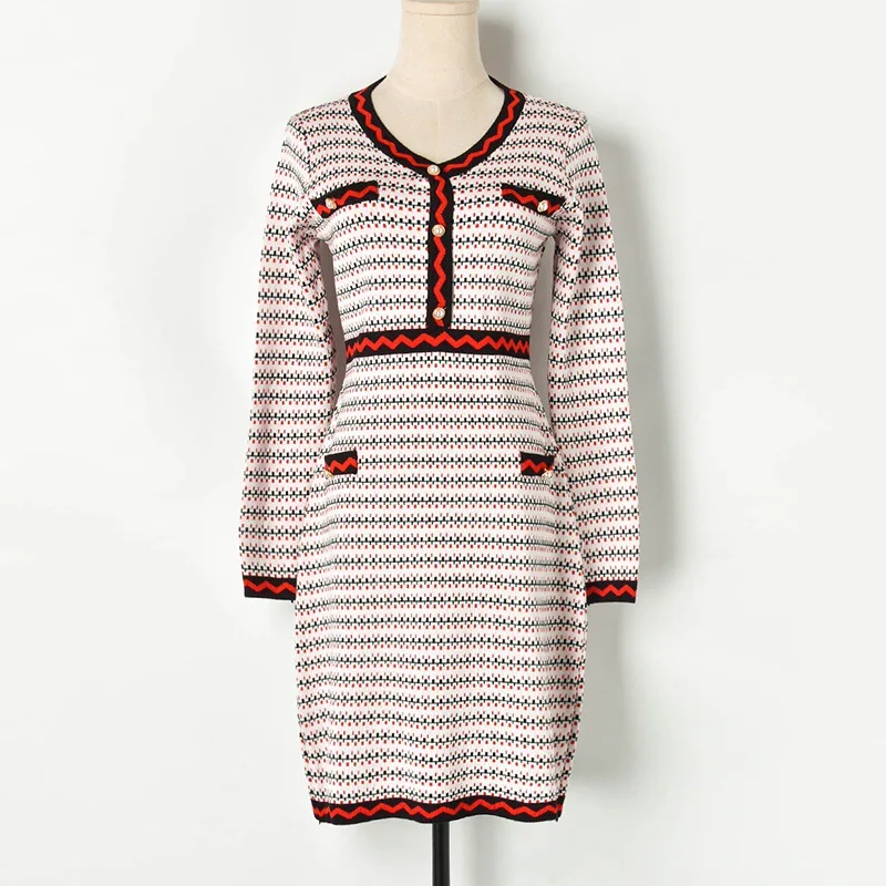 

2019 New Runway Autumn Striped Dress Women Elegant Knitted V-neck Mini Slim Lady Dresses Female Sweater Dress Vestidos Mujer