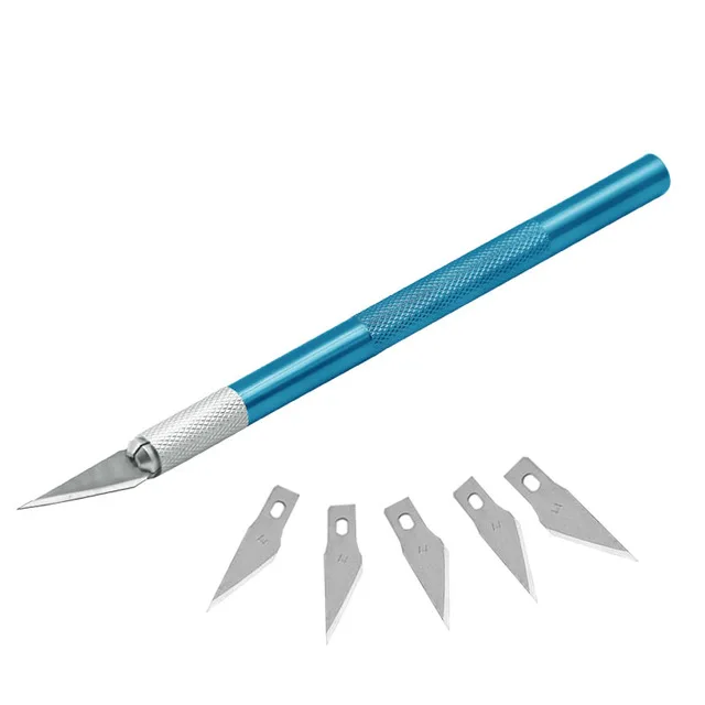 Нескользящий металлический нож для скальпеля набор инструментов Резак гравировальные ремесленные ножи+ 5 шт. лезвия для мобильного телефона PCB DIY ремонт ручных инструментов - Цвет: 6pcs 1set Blue