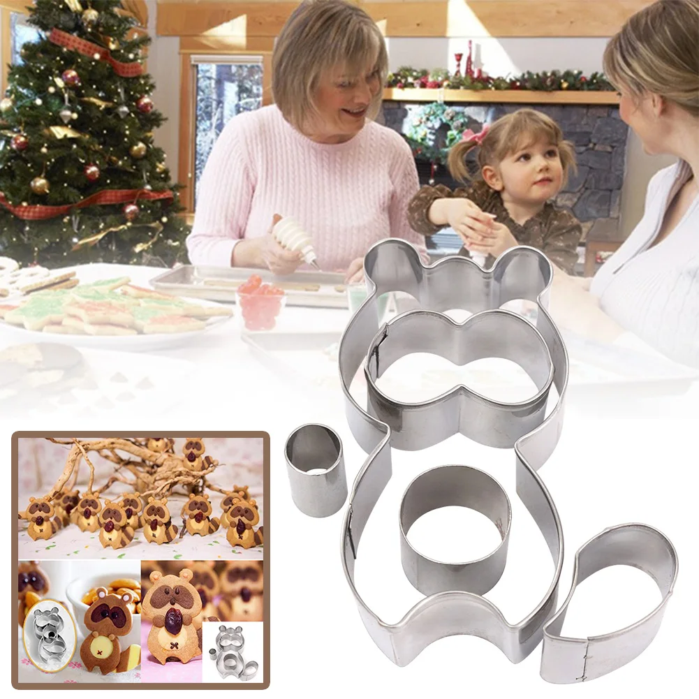 

5Pcs Cake Cartoon Tool Biscuit Mold Home Cookie Cutter Stainless Steel Raccoon Shape DIY Kindergarten Easy Clean Non Toxic
