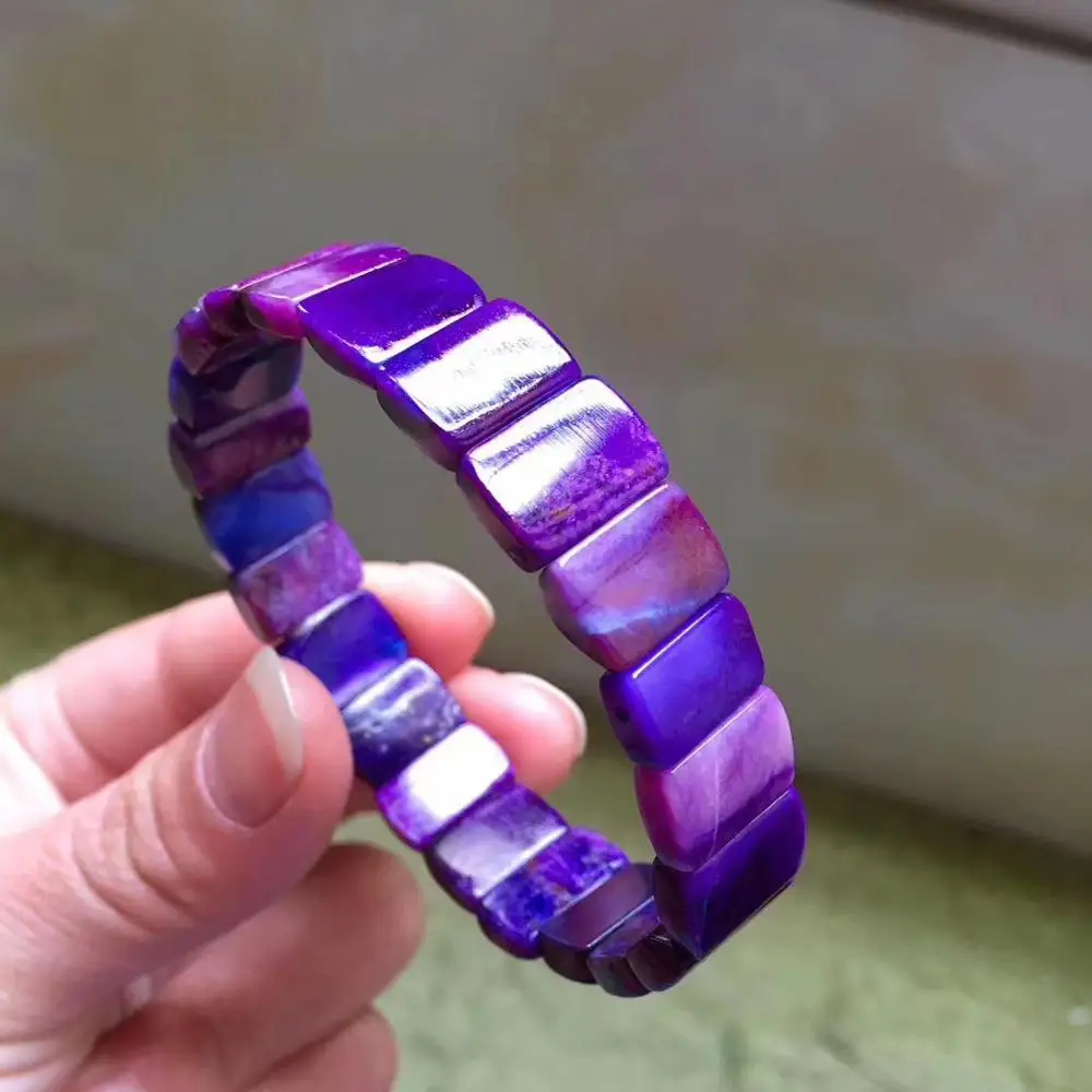 

Certificate Natural Sugilite Purple Blue Bracelet Bangle South Africa 13.8mm Top Quality Rectangle Beads Stretch Women AAAAA