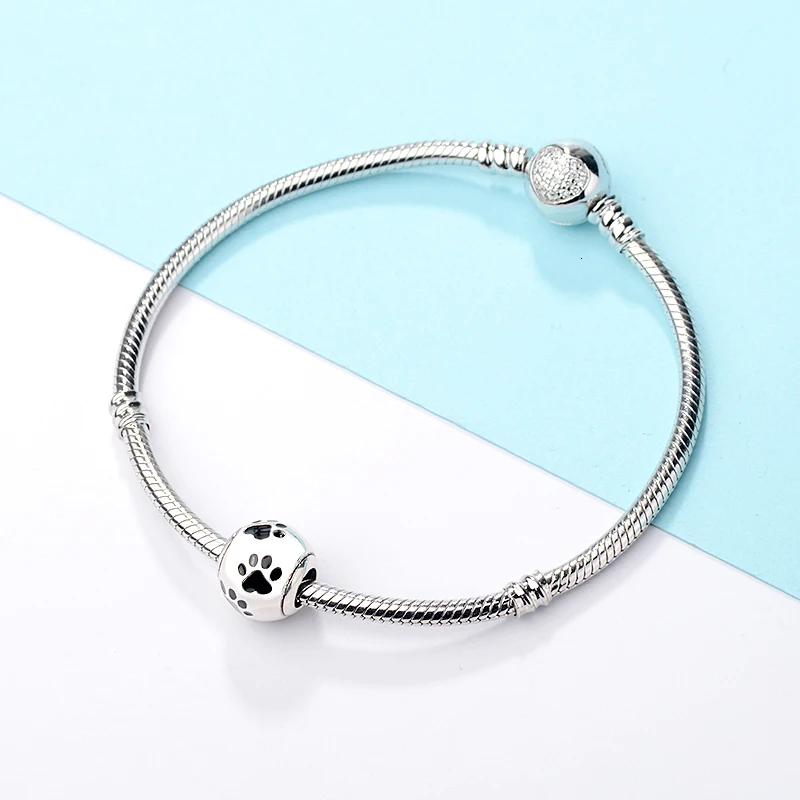 Браслет Pandora из серебра 925 пробы с изображением милой собаки следа животного кота