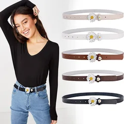 Girls' Personalized PU Leather Belt with Net Red Same Style Women's Belt Korean Style Student Little Daisy Belt Floral Buckle