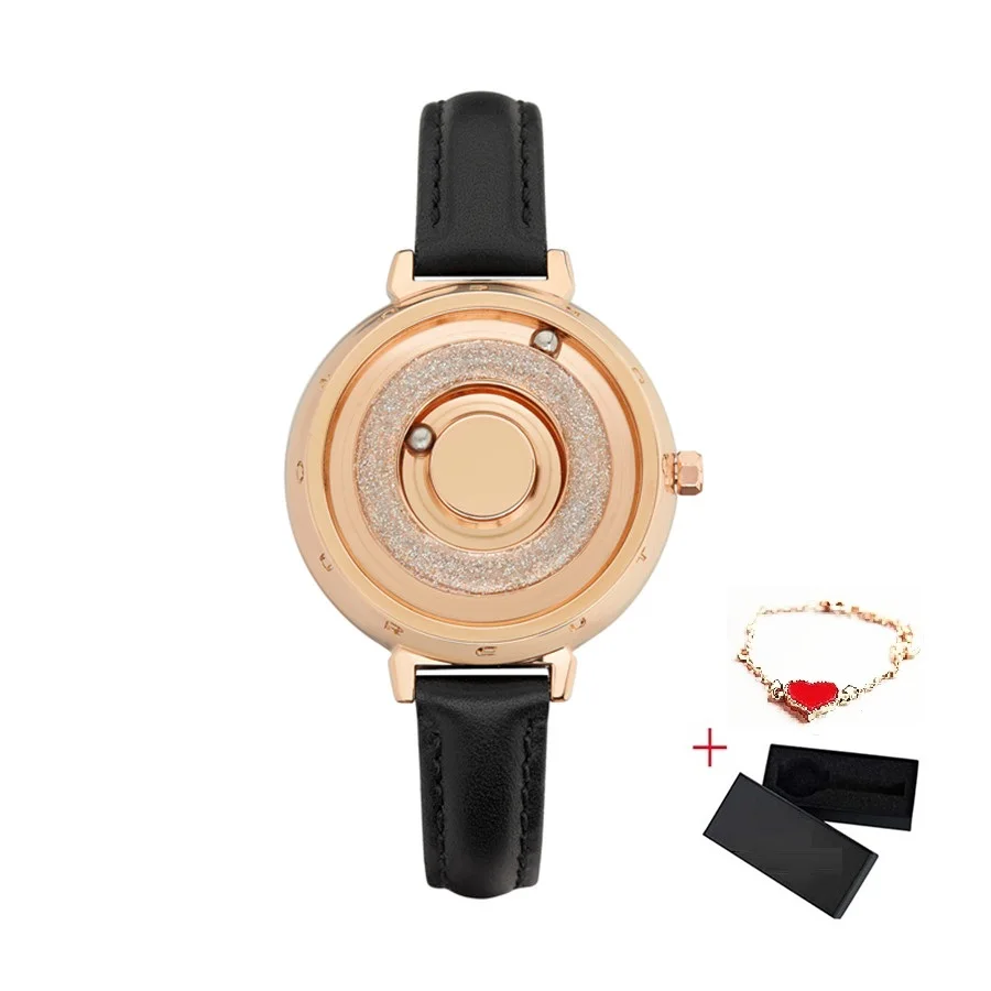 Gold Black Leather EUTOUR магнитные часы женские часы роскошные золотые женские кварцевые часы браслет из нержавеющей стали женские наручные часы reloj mujer - Цвет: Gold Black Leather