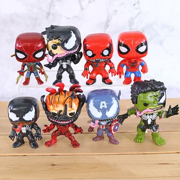 

Marvel Spiderman Iron Spider Hulk Captain America Deadpool Cos Venom Carnage PVC Figures Big Head Toys 8pcs/set